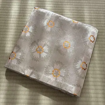 리메이크용 나고야 오비 은사 옅은 그레이 꽃무늬