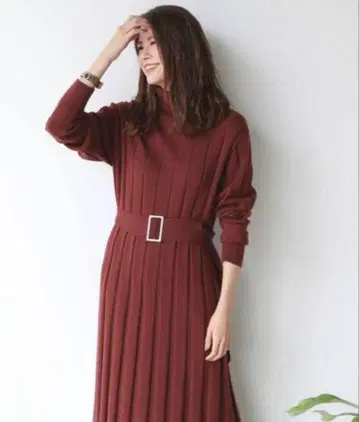 BABYLONE 와이드 리브 니트 원피스 롱 벨트 포함 38