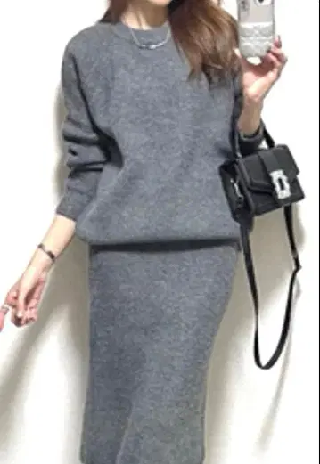 [택 포함 미사용 새상품] 그레이 니트 롱 원피스 셋업 타이트