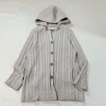 이탈리아제 캐시미어 100% 레리안 후드 부착 케이블 니트 가디건