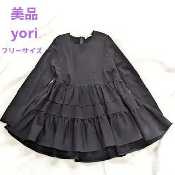 [ 새상품급 ] yori 요리  헴프릴 블라우스 티어드 속기모 블랙