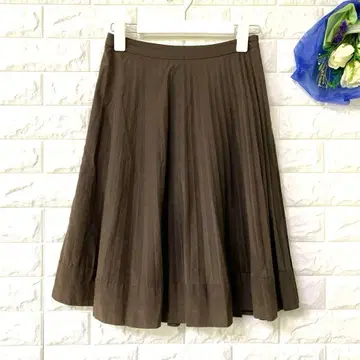 INED 이네드 가는 플리츠 스커트 무릎 기장 안감 일본제 오피스 캐주얼