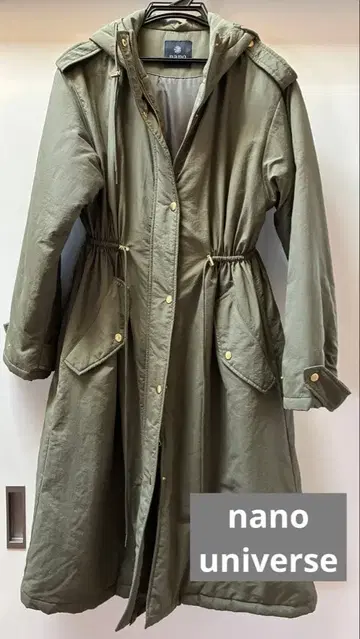 nano universe 후드 부착 롱 코트 카키