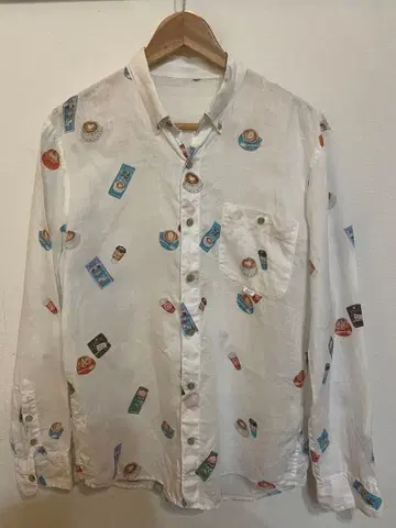 새상품급 레어 파파스 카페 패턴 버튼 다운 긴팔 셔츠 S 사이즈