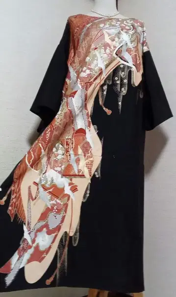 검정 전통 예복 기모노 리메이크 원피스 금채, 비학 엘레강트