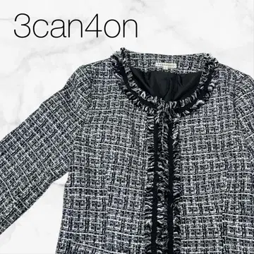 [산칸시온] 자켓 아우터 긴팔 블랙 x 화이트 x 하운드투스 체크 패턴