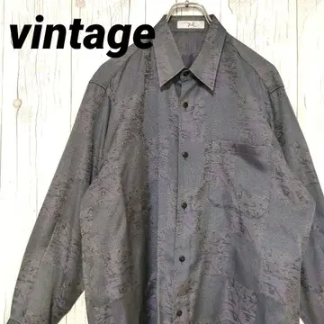 빈티지 패턴 셔츠 올 패턴 실크 혼방 일본제 광택감 L 퍼플