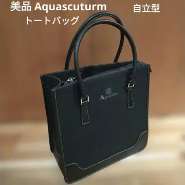 새상품급 Aquascutum 아쿠아 스큐텀 자립형 토트백 블랙