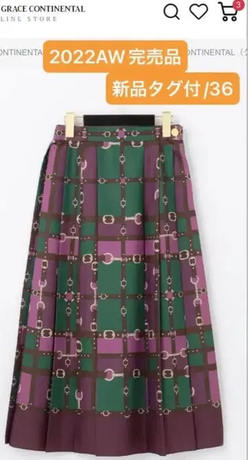 새상품[그레이스 콘티넨탈] 22AW 벨트 체크 플리츠 스커트 36