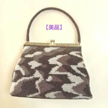 비즈 핸들 파티 백 퍼플 카모 패턴 레어템 레트로 쇼와 새상품급