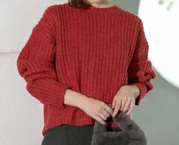 편직 라메 볼륨 니트 스웨터