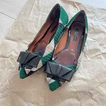 staccato 스태카토 니트 편직 플랫슈즈 리본 로우힐