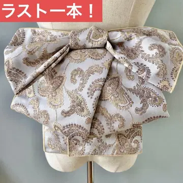 성인 헤코 오비 페이즐리 베이지 장척 자카드 헤코 오비 반폭 오비