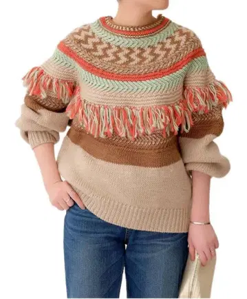 택 포함 새상품 비어즐리 니트 브라운 베이지