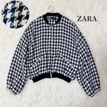 ZARA 화이트 네이비 트위드 풀 집업 블루종