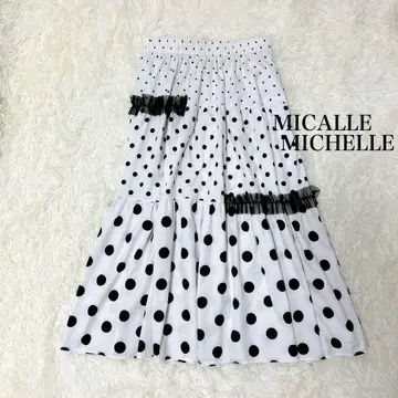 MICALLEMICALLE 도트 무늬 화이트 롱 스커트