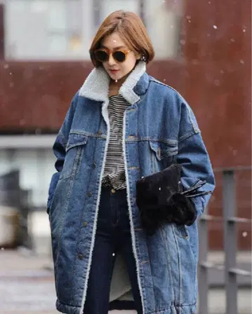 미사용 새상품 오버 사이즈 데님 보아 자켓 코트