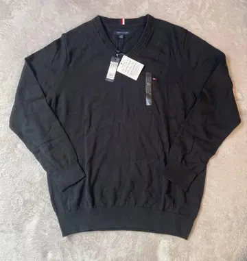 TOMMY HILFIGER 블랙 V넥 스웨터 남성용 XL