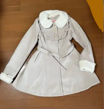 벨트 포함 걸리시 코트 코트 퍼 옷깃 프릴 비쥬 허니시나몬