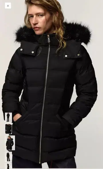 블랙 후드 부착 다운 자켓