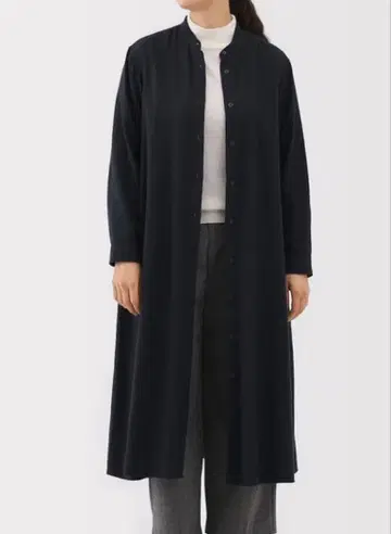 무인양품 양면 기모 플란넬 스탠드 카라 긴팔 원피스 다크 네이비 XL