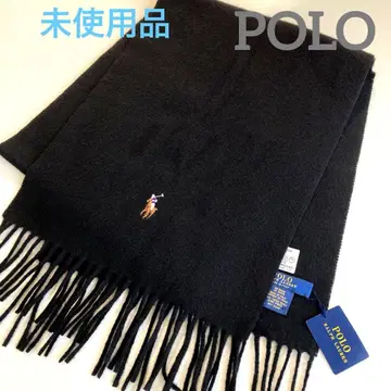 미사용품 POLO 블랙 울 머플러 이탈리아제