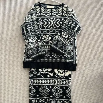 민족 패턴 긴팔 니트 셋업