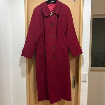 울 캐시미어 혼방 레드 롱 코트