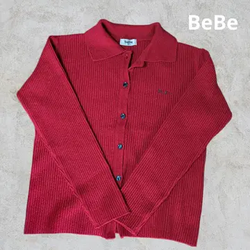 새상품급 BeBe 베 카라 부착 니트 가디건 레드 150