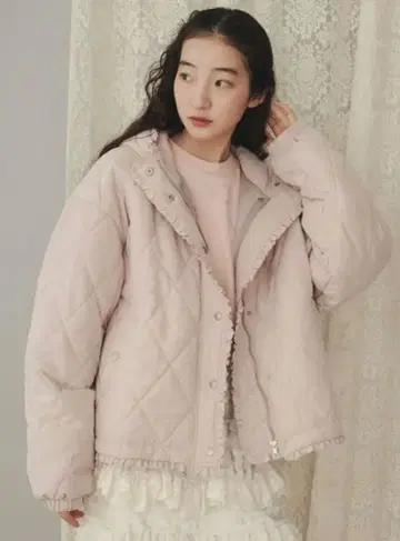 메리제니 프릴 퀼팅 후드 자켓 블루종 아우터 코트