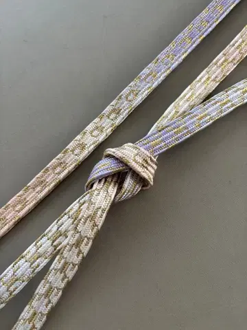 순수 실크 거북이 무늬 허리띠 화이트 x 연핑크 x 연보라 최상 컨디션