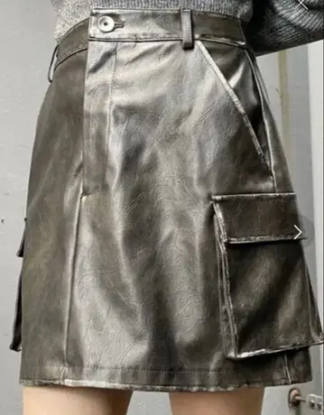 MURUA 빈티지 스타일 인조 가죽 미니 스커트 브라운 사이즈 2