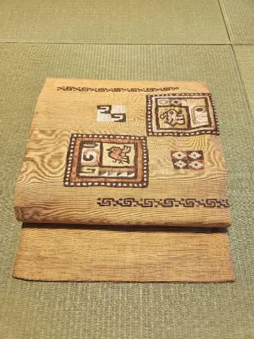 순수 실크 나고야 오비 포인트 패턴 황토색 계열