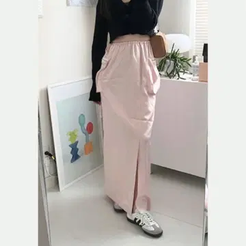 인기 완판 지우논 giunon 새틴 카고 스커트 핑크 GIUNON