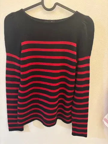 Drawer 긴팔 니트 블랙과 빨간색 스트라이프 사이즈 1