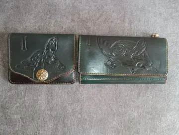 고급 가죽 카빙 거북이 패턴 장지갑 & 코인 케이스 세트