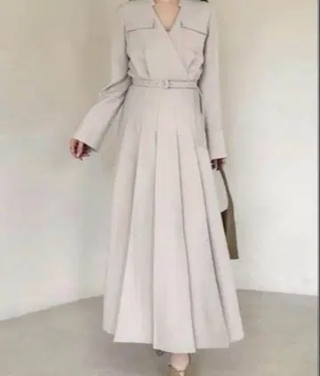 anuans 더블 새틴 노카라 턱 원피스 XS 아뉴앙스