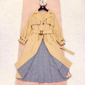 롱 코트 리버서블 베이지 체크 트렌치코트