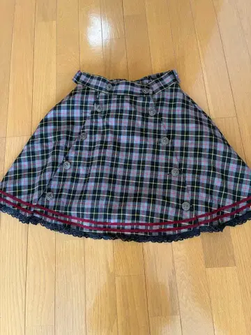 체크 무늬 리본 포함 스커트