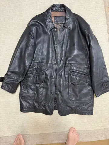 블랙 가죽 롱 자켓