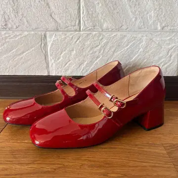 빨간색 더블 스트랩 펌프스 245mm