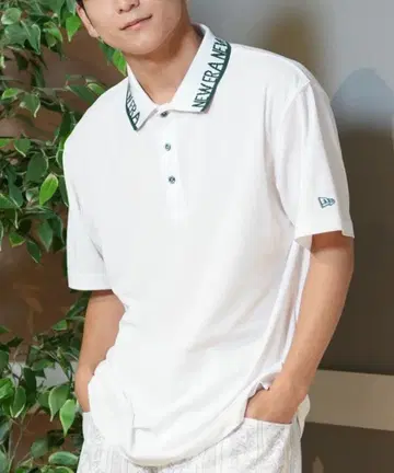 NEW ERA 화이트 피케 셔츠 로고