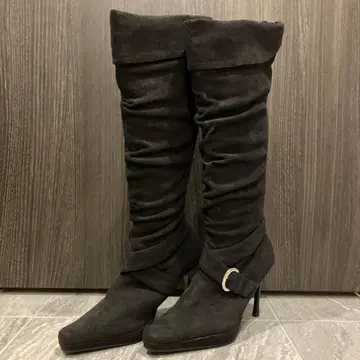 블랙 스웨이드 하이힐 롱 부츠