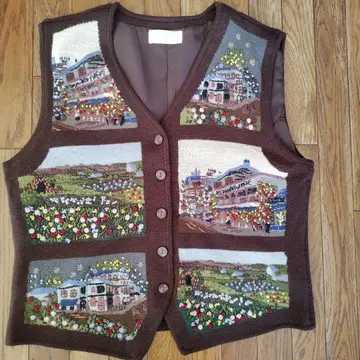 자수 브라운 니트 베스트