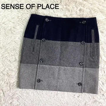 SENSE OF PLACE by Yuge 보더 무릎 위 기장 울 스커트