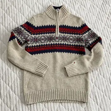 남성용 m 사이즈 TOMMY HILFIGER 하프 지퍼 니트 베이지