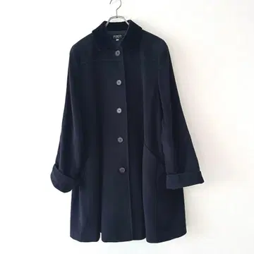 폭시 / 울 롱 코트 벨벳 옷깃 블랙