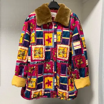 월드 TROIS 충전솜 코트 꽃무늬 화려한 올 패턴 버블리