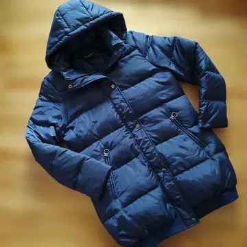 네이비 후드 부착 다운 자켓 L 롱 코트