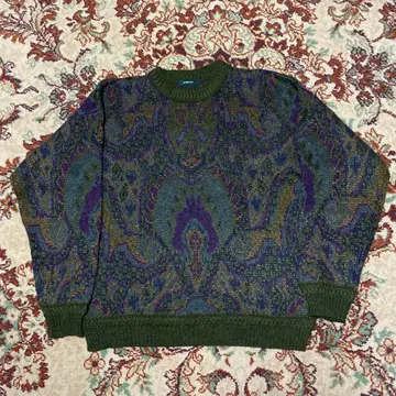 80s 90s 캐나다제 올 패턴 울 아크릴 니트 페이즐리 무늬